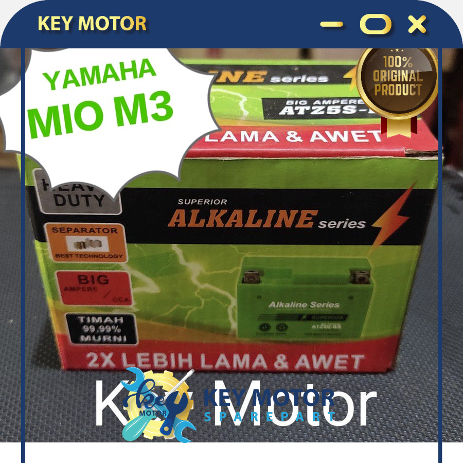 Aki / Accu Kering Motor Yamaha Mio M3 ALKALINE ALKALIN 5A 5 Ampere ATZ5S ATZ5 ATZ 5S 100% Original