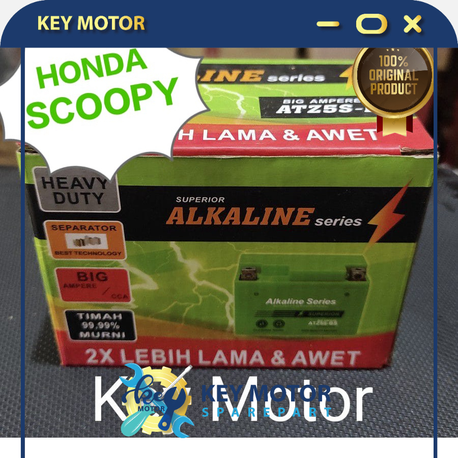 Aki / Accu Kering Motor Honda Scoopy ALKALINE ALKALIN 5A 5 Ampere ATZ5S ATZ5 ATZ 5S 100% Original