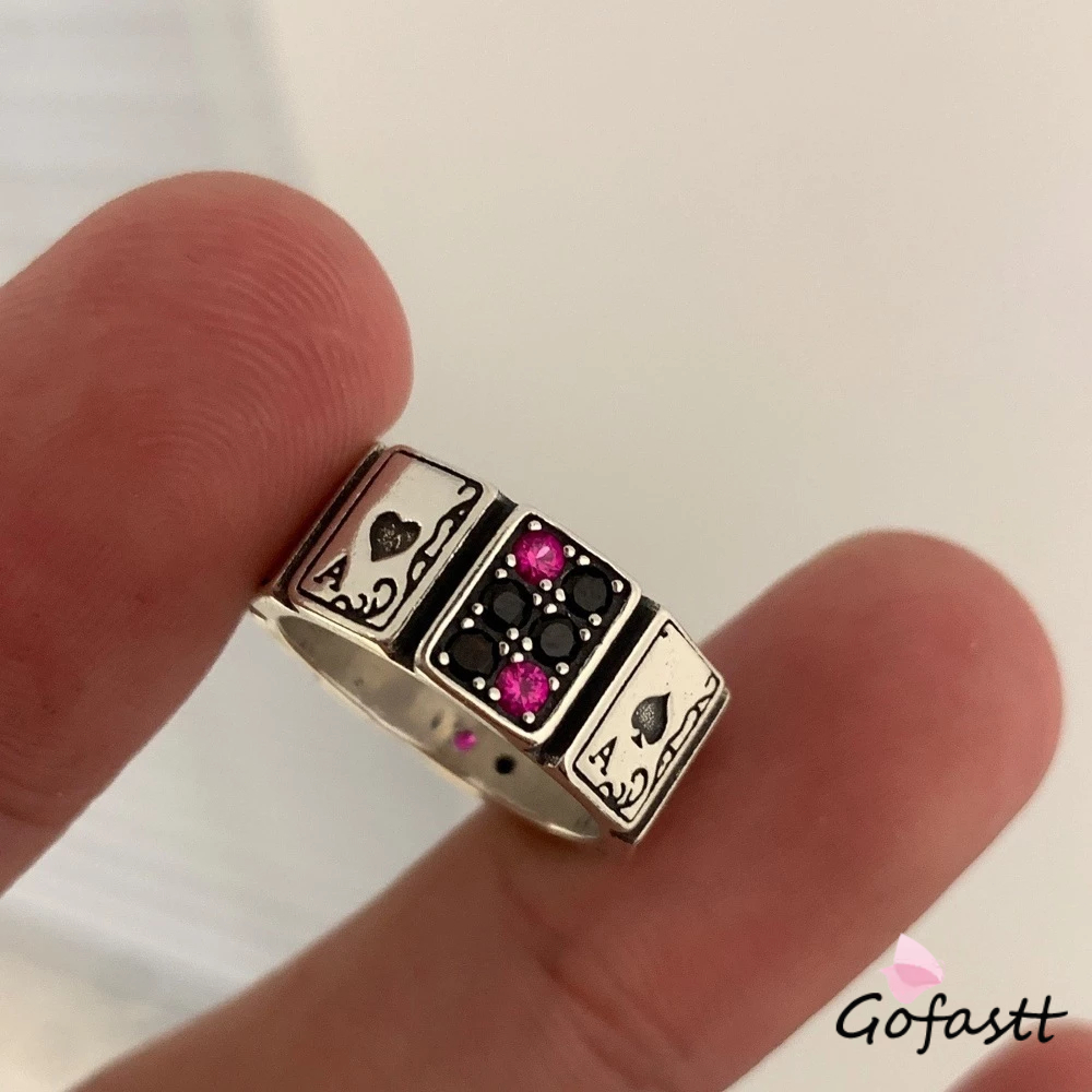 BEST SELLER COD Cincin Pengaturan Poker Berlian Cincin Hip Hop Retro Terbuka Pribadi Cincin Pria