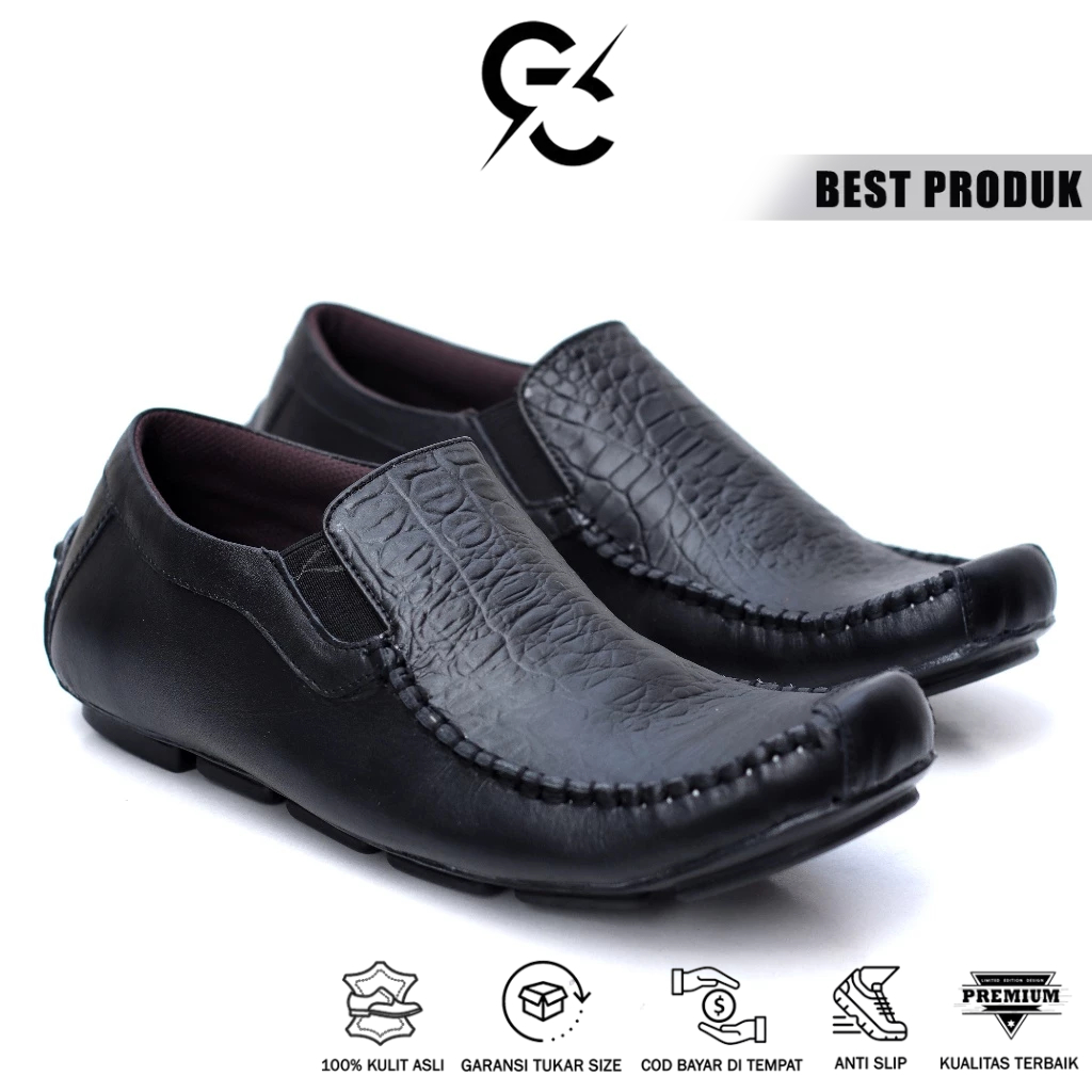 Grandable Azbul Sepatu Kasual Pria Slip On Kulit Asli Garut Casual Kerja Kantoran Ori Terbaru Murah