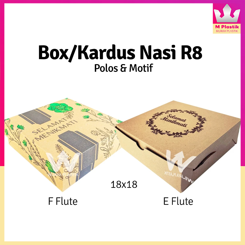 

Box Nasi Kue ( R8 ) 18x18 ( Polos & Motif ) E & F Flute --- @Pcs | nasi kue kardus dus corrugated coklat 18 tebal kokoh ekonomis murah termurah kuat Pcs
