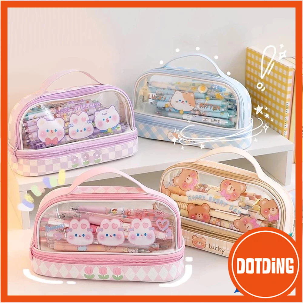 

[COD] Kartun Baru Kapasitas Pen Bag Storage Bag untuk mahasiswa SMA Junior Portable Cute Simple Stationery Box