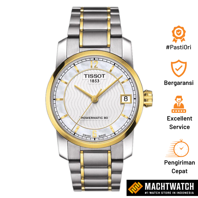 Jam Tangan Wanita Tissot T-Classic T087.207.55.117.00 Automatic Mother Of Pearl Dial Titanium Strap