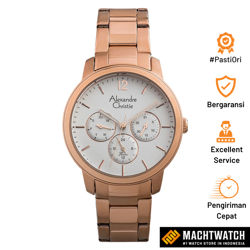 Jam Tangan Wanita Alexandre Christie Passion AC 2875 BF BRGSL Ladies Silver Dial Rose Gold Stainless