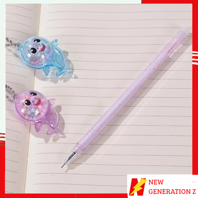 

NGZ Pena Glitter Shark Pulpen Gantung pom-pom Karakter Hiu Blue Ink Gel Bisa di Hapus Bolpen warna warni bola salju Cute Alat Tulis Sekolah Kantor Souvenir