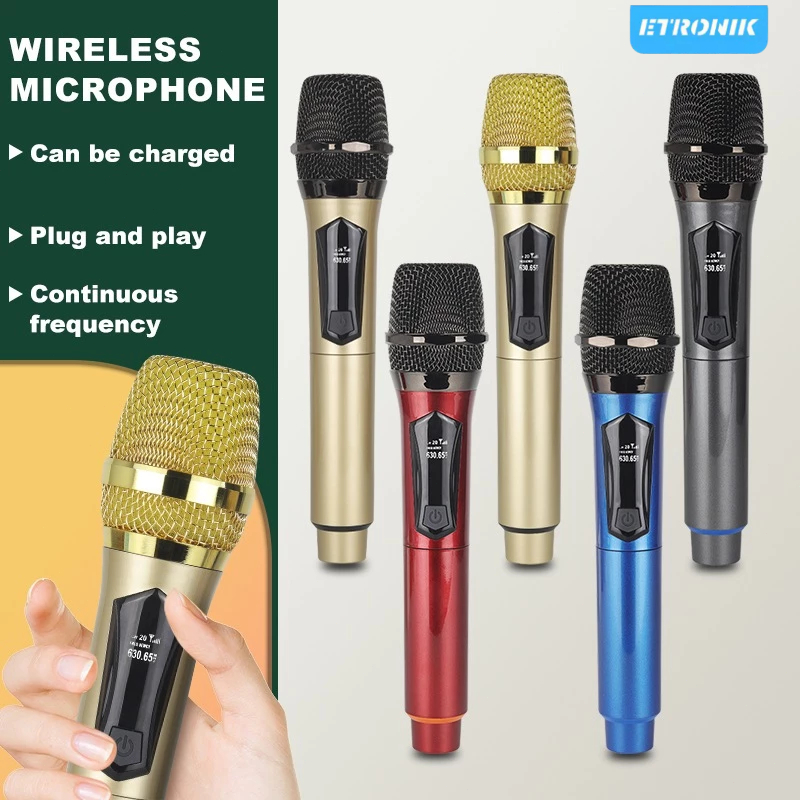 ETRONIK Mic KaraokeTanpa Kabel Mikrofon Karaoke Genggam LED Digital Ganda Nirkabel Single Mic Double