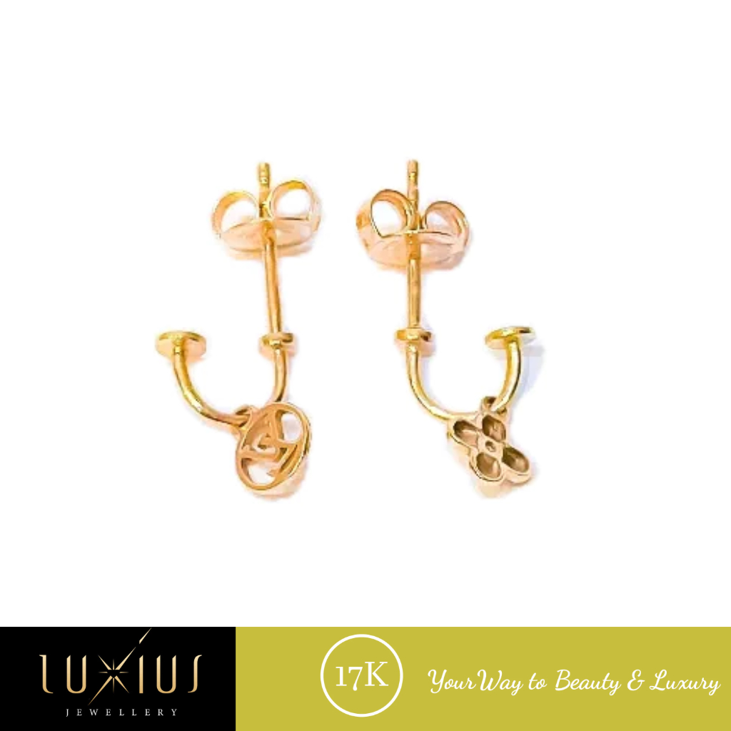 Anting Emas Clover Lv Hook Delicate Rose gold 17K Luxat0062 Luxius Jewellery