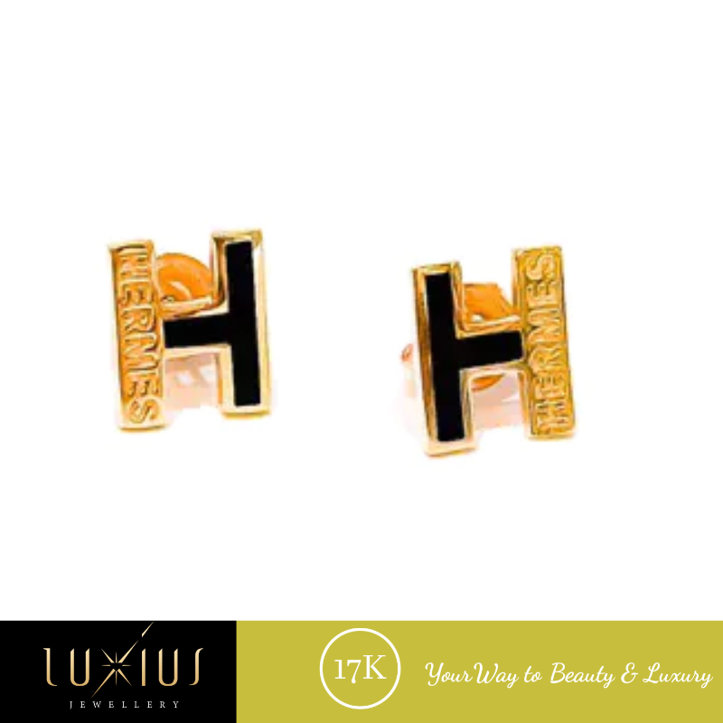 Anting Emas Tusuk Huruf H Rose Gold 17K Luxat0096 Luxius Jewellery