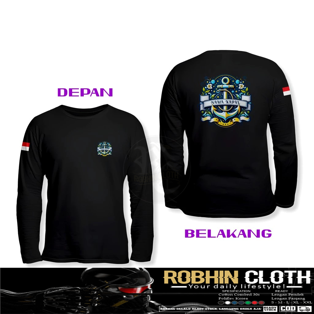 Kaos Baju Jangkar Pelaut Gratis Nama Kapal DB Lengan Panjang Kaos Distro