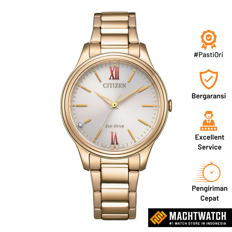 Jam Tangan Wanita Citizen Eco Drive EM0418-81X Ladies Silver Dial Rose Gold Stainless Steel Strap