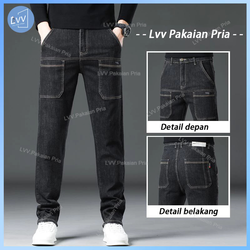 Celana jeans reguler pria celana jeans standar pria dewasa basic celana pria korean style abu-abu hi