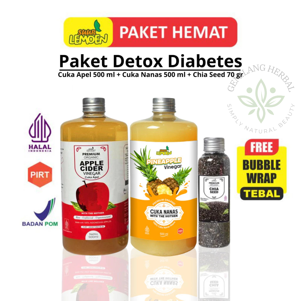 

Paket Diet Sehat - Cuka Apel 500ML, , Cuka Nanas 500 ml dan Chia Seeds 70Gr - By Suur Lemoen ID - Gemilang