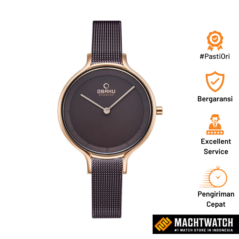 Jam Tangan Wanita Obaku V228LXVNMN Kyst Walnut Dark Brown Dial Dark Brown Mesh Strap