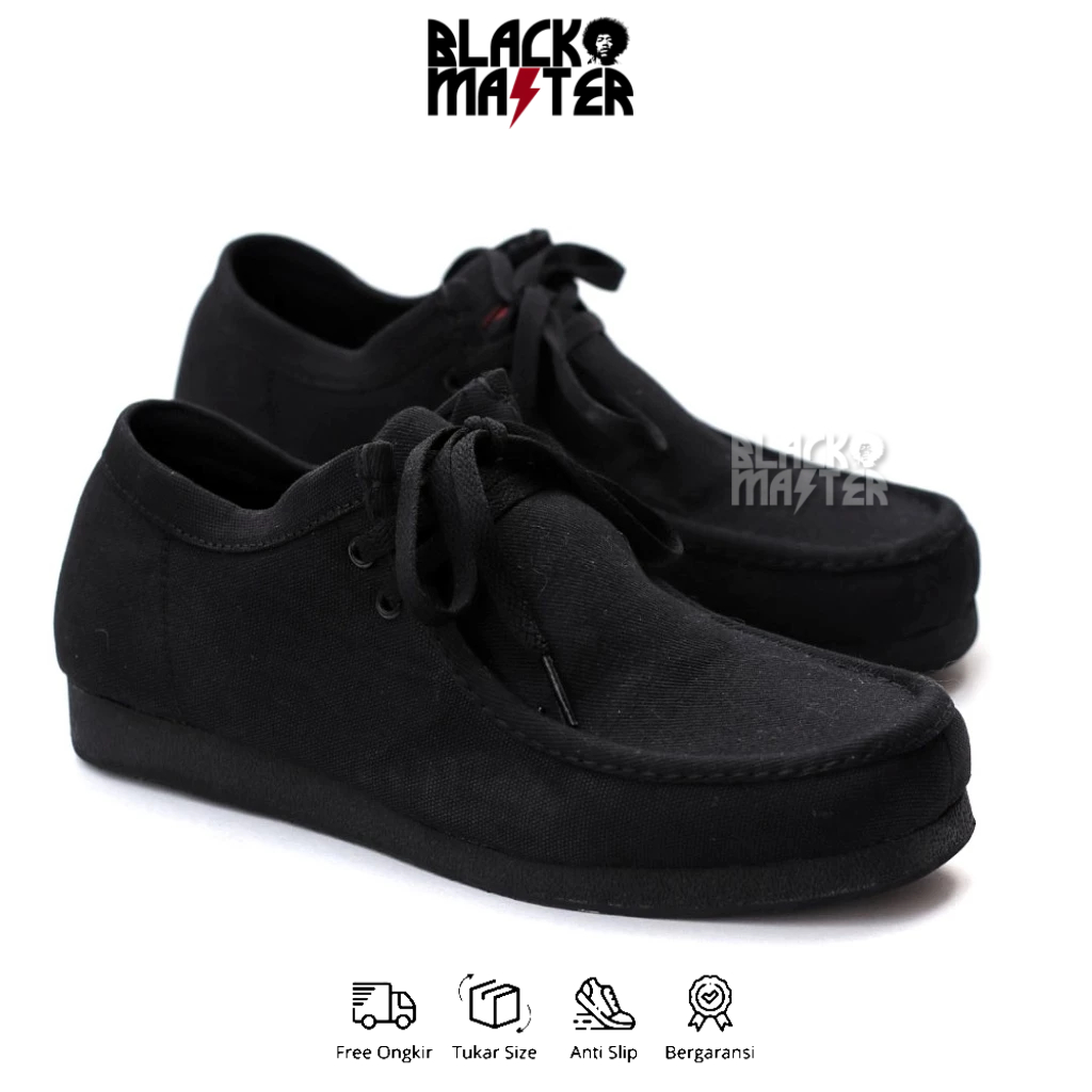 BLACKMASTER - Sepatu Casual Formal Tali Hitam Pria Kanvas