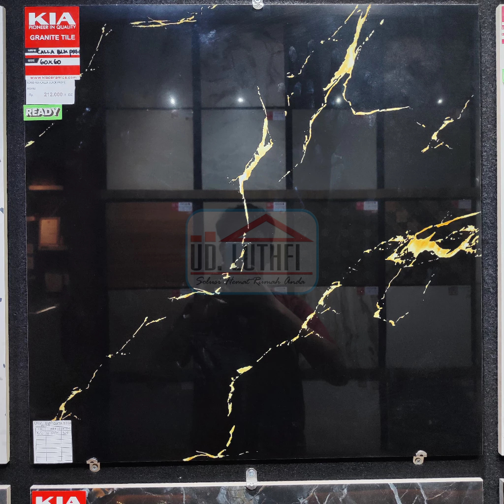 Granit Lantai Halus Glazed Polish 60x60 KIA Calla Black Prime Hitam Motif - Jepara