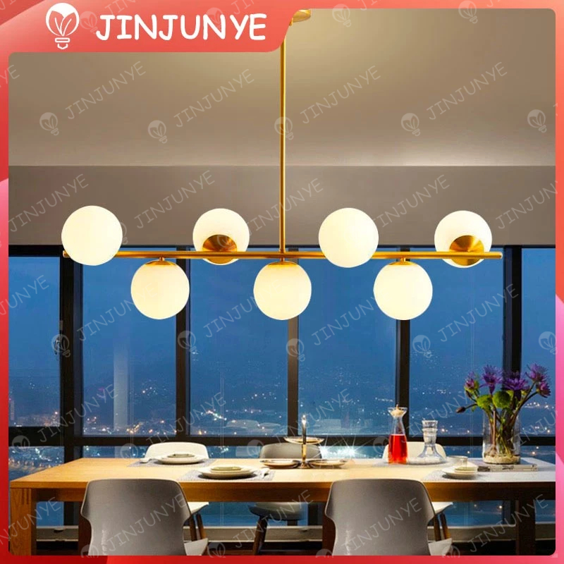Lampu Gantung Minimalis Modern Nordic Lampu Gantung Ruang Makan Mini Bar LED Emas 7 Bola Kaca Lampu