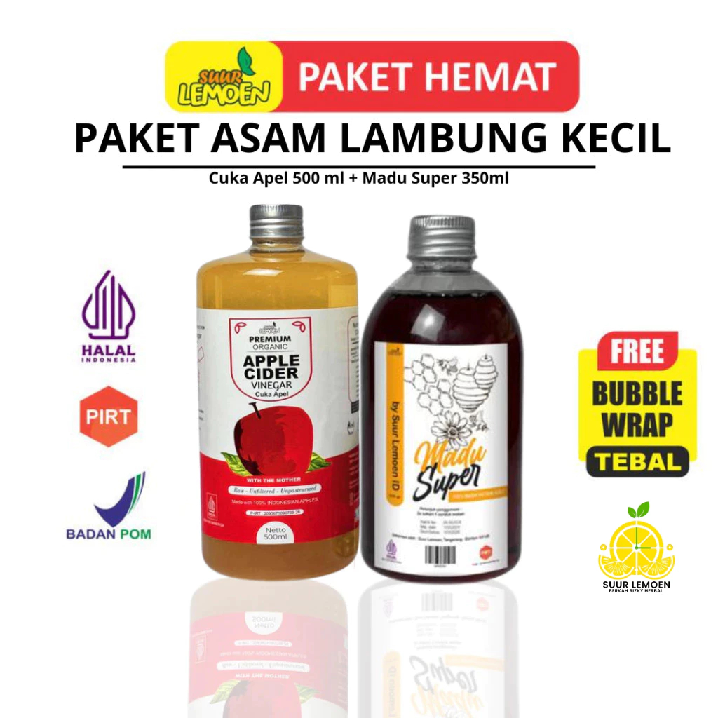 

Suur Lemeon - Paket Asam Lambung - Diet Sehat Bundling Cuka Apel 500ml dan Madu Hutan 350gr Asli - BRH