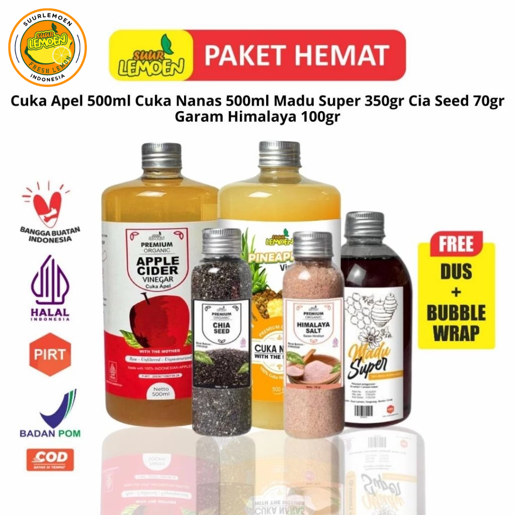 

Paket Diet Detox 5in1 - Paket Hemat Cuka Apel, Sari Lemon, Chia Seed, Madu Hutan, Garam Himalaya