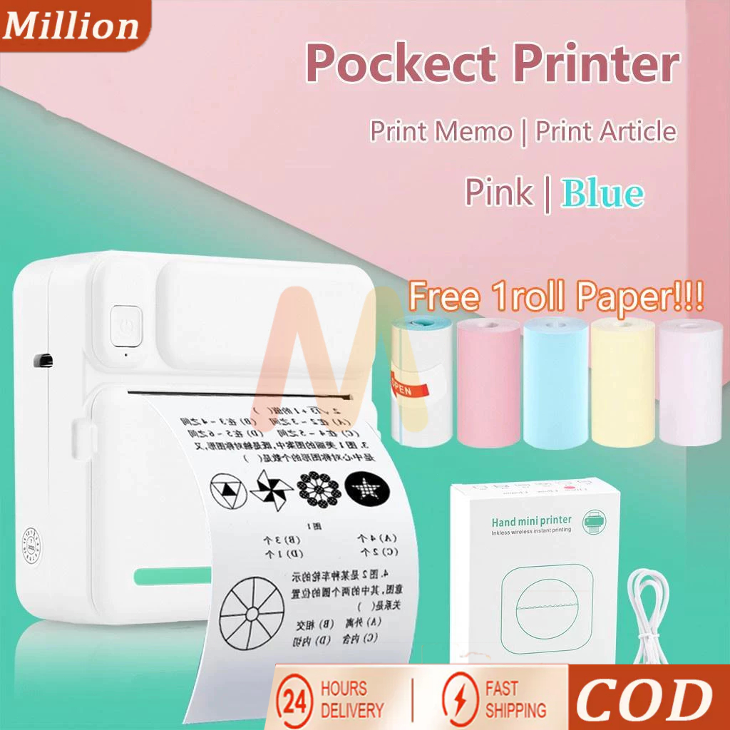 

【COD】Penjual Lokal Mini Portable Thermal Printer Pocket Printer Wireless Bluetooth Android IOS Phone Picture Printer