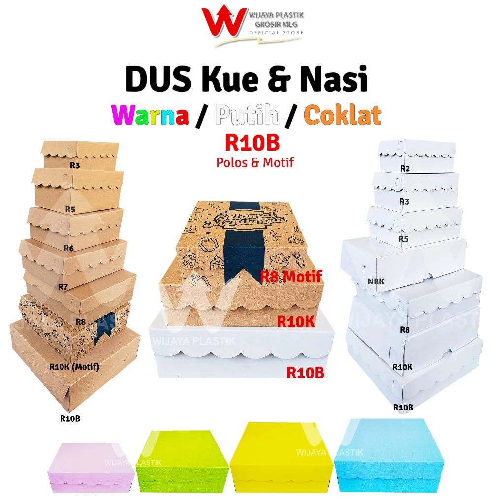 

[PROMO] Dus Kue & Nasi ( R10B ) 22x22 Warna / Putih / Coklat 350gsm @Pcs | Duplex & Kraft Motif 5 sekat kardus karton kotak nasi berkat besar kue polos R10 B 22 ekonomis murah termurah kuat Pcs