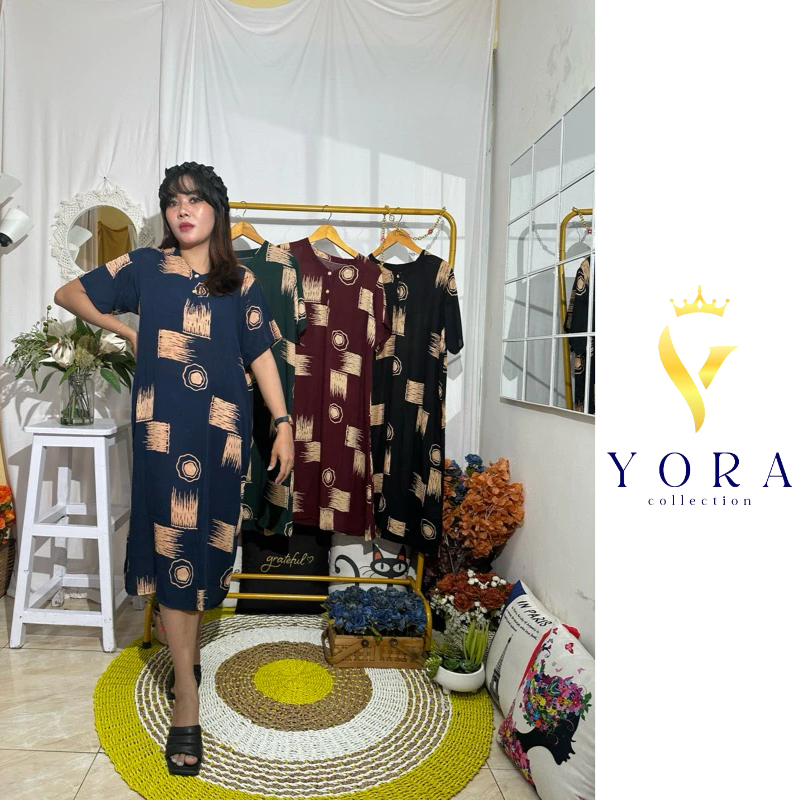 Daster tunik midi dress santung batik abstrak