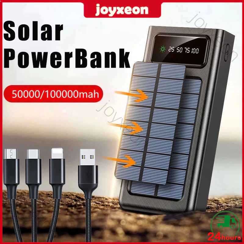 【COD】50000/100000 mAh Powerbank Robot Power Bank Solar Cell Tenaga Surya Portable Led Indikator Mult