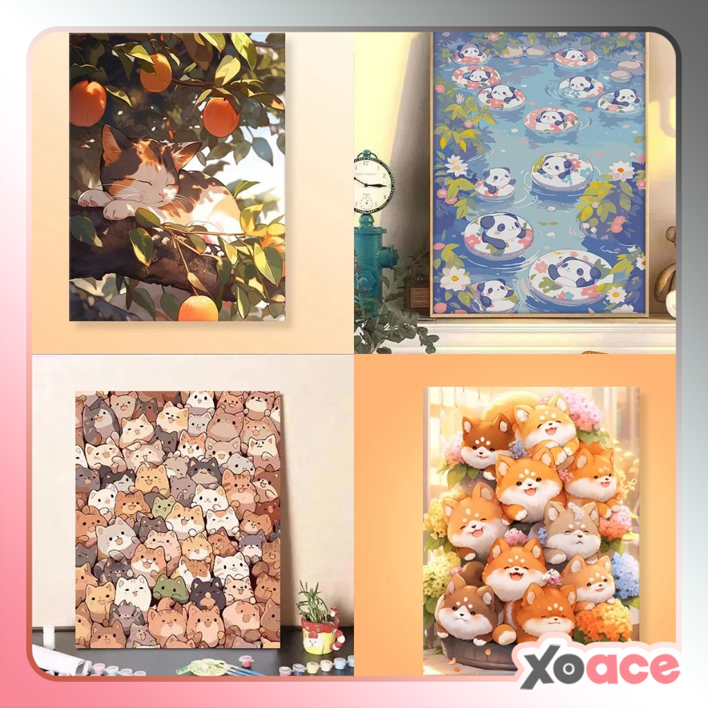 

30x40 FRAMED DIY Paint By Number Kit Digital Painting By Numbers Melukis Animal Kucing Anjing