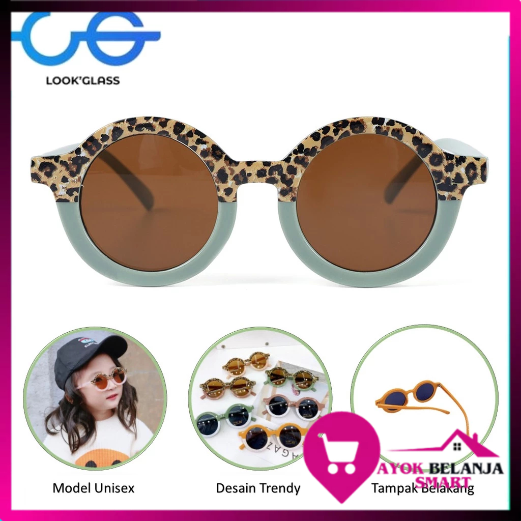 ABS - Kacamata Anak Bulat 6683 Leopard Korea Fashion Lucu Kaca Mata Laki Laki Hitam Gradasi Macan Hi