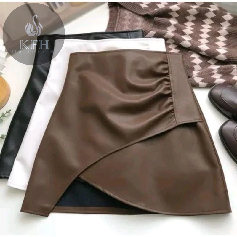 Rok Kulit Wanita Terbaru 2025 Skirt Leather Woman Mini Skirt PU Leather New Sexy Club High Waist Bei