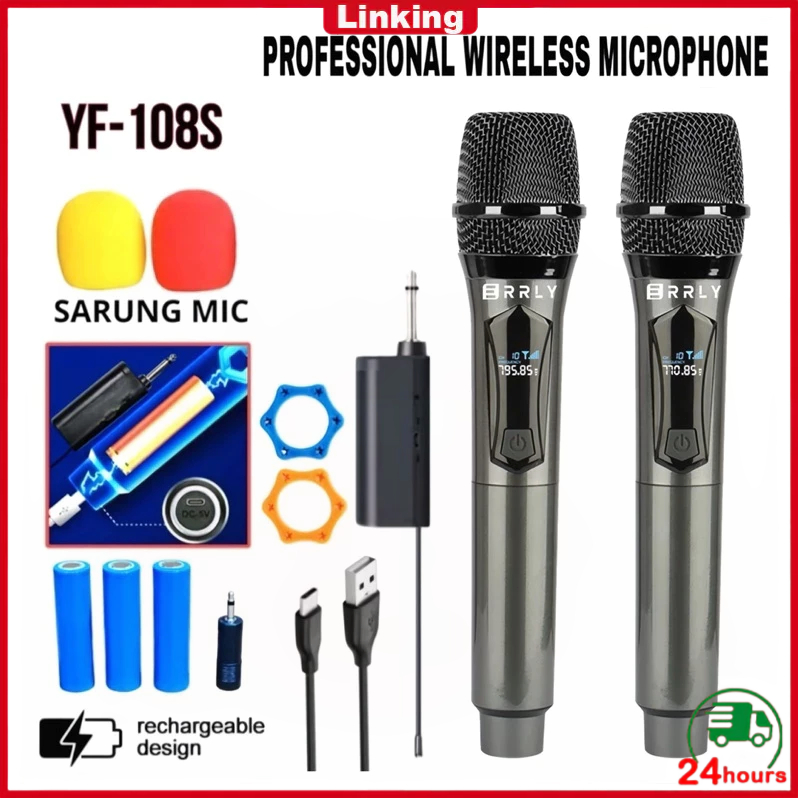 Mic Karaoke Profesional Wireless ERRLY YF-108S UHF single and Double Free Sarung Mic Bisa (INSTAN/DR