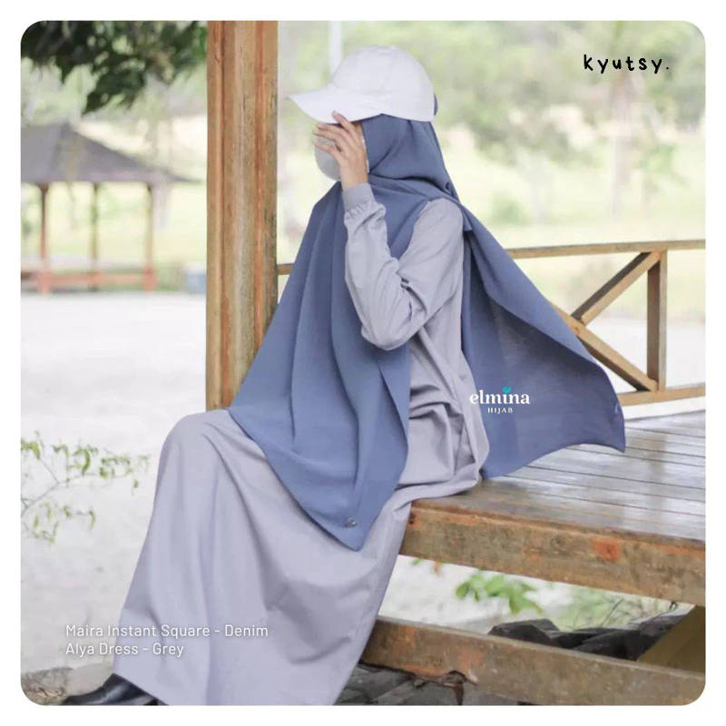 Elmina Maira Instant Square Denim Biru Jilbab Hijab Segi Empat Premium Crinkle Terbaru 2025 Simple M