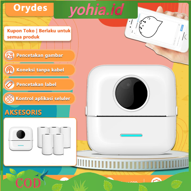 Mini Thermal Printer Bluetooth Mini Pocket Printer Wireless Label Maker Printer Label Tanpa Tinta Te