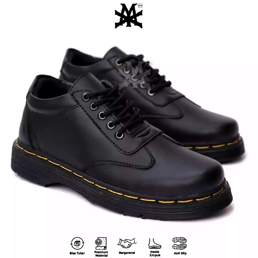 MADEMAX Docmart Formal Sepatu Docmart Pria Tali Hitam Kulit Sintetis untuk Kerja Formal Docmart Form