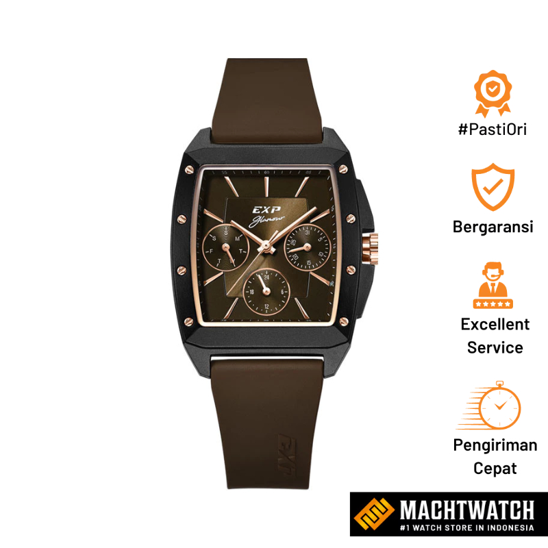 Jam Tangan Wanita Expedition Glamour E 6636 BF RRGBOAL Ladies Brown Dial Brown Rubber Strap