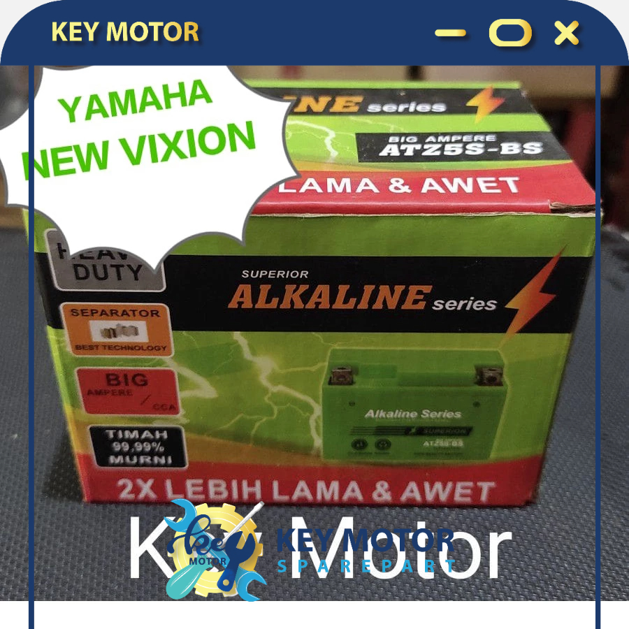 Aki / Accu Kering Motor Yamaha Vixion New ALKALINE ALKALIN 5A 5 Ampere ATZ5S ATZ5 ATZ 5S 100% Origin