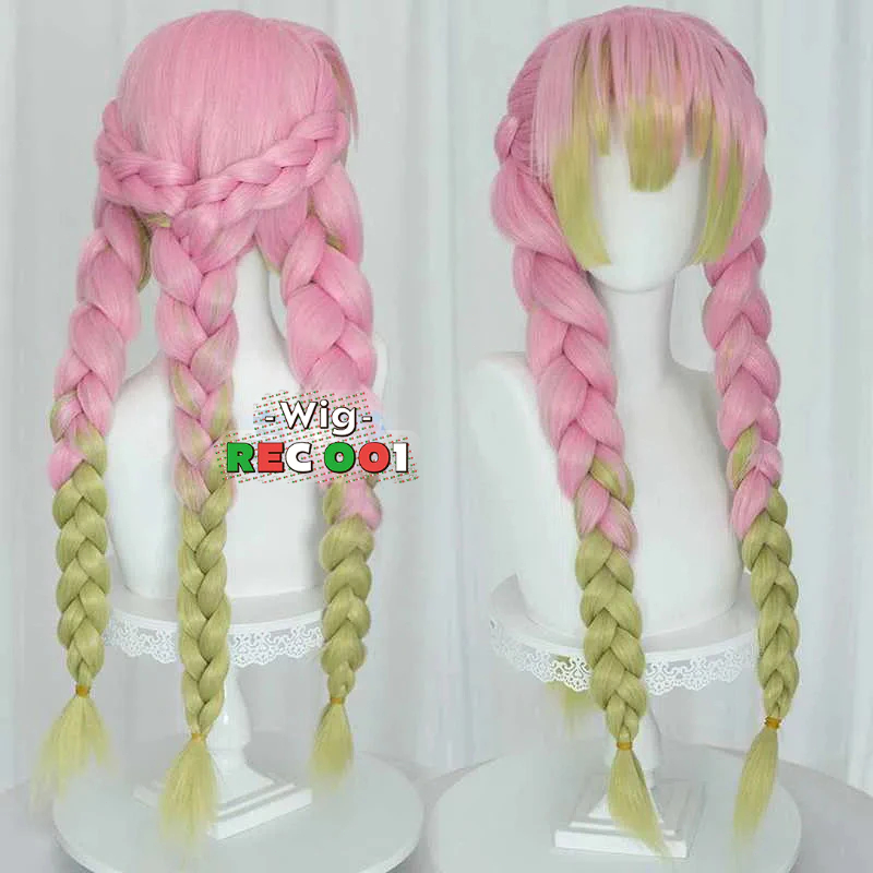 【M】 Wig Kanroji Mitsuri Cosplay Mitsuri Kanroji Wig Demon Slayer Orang Dewasa/Anak-Anak Dapat Menggu