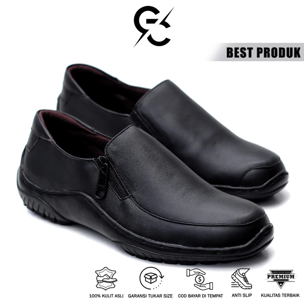 Grandable Corlow Sepatu Kasual Pria Slip On Kulit Asli Garut Terbaru Ori Casual Kerja Kantoran Cowok