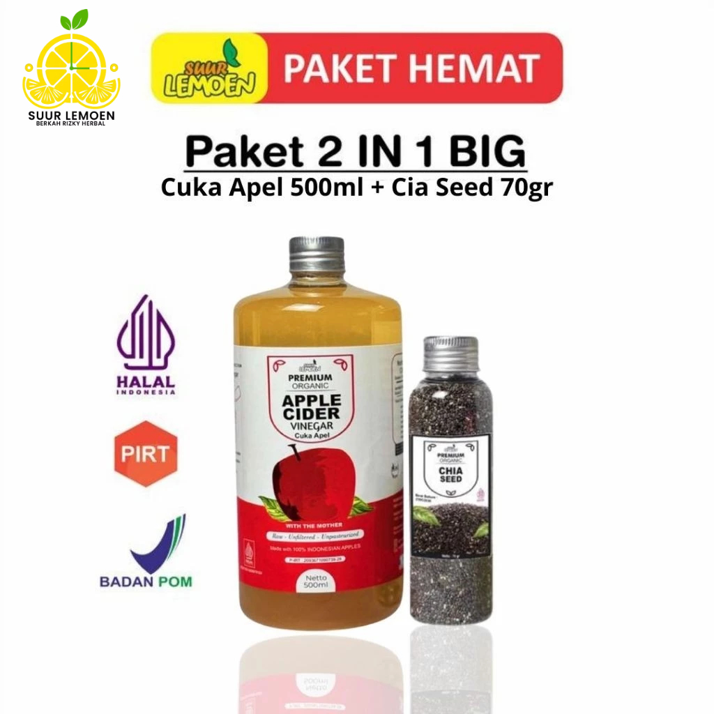 

Paket Diet Sehat BUNDLING Cuka Apel + Chia Seed ( ALL VAriant ) By Suur Lemoen ID / Paket 2 in 1 Original Untuk Kesehatan Original Paket Minuman Sehat Bernutrisi