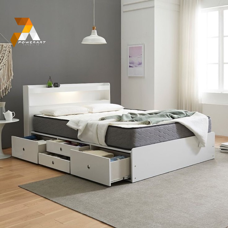 Dipan kayu minimalis Tempat tidur laci Minimalis Divan ranjang putih minimalis modern