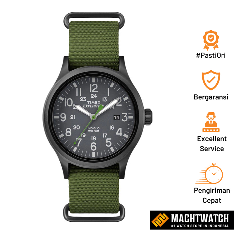 Jam Tangan Pria Timex Expedition Scout TW4B04700 Indiglo Black Dial Green Nylon Strap