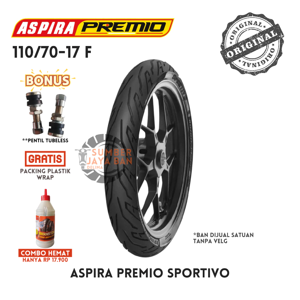 Aspira Premio Sportivo 110/70-17 Front Depan 110/70 Ring 17 Ban Motor Tubeless Tubles