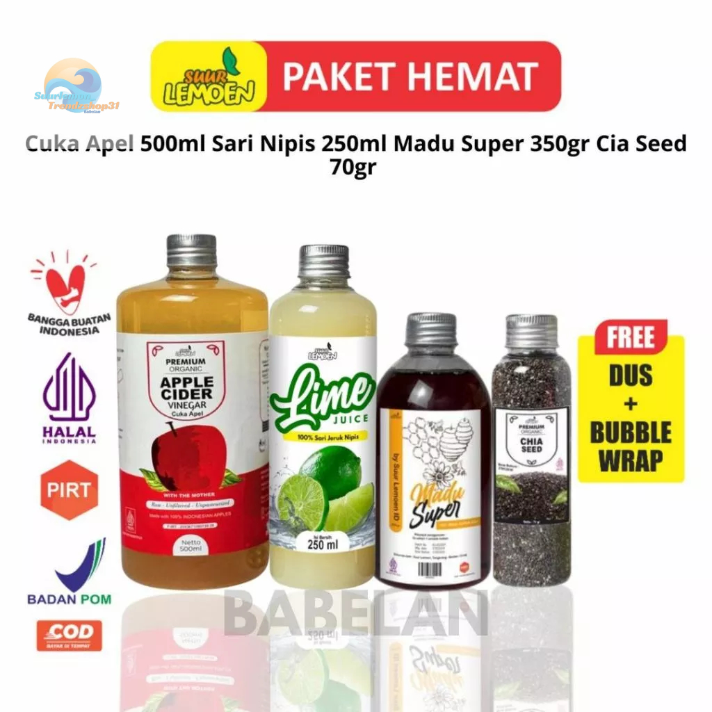 

Paket Best Seller Paket Diet Sehat 3in1 - Cuka Apel 250ml, Cuka Nanas 250ml, dan Chia Seed 70gr