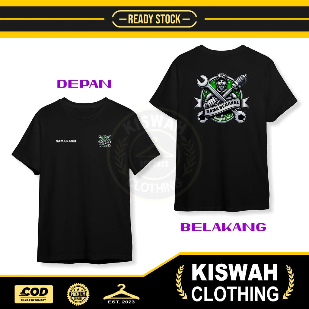 Kaos Tshirt Desain Kece V3 Logo Bengkel Motor Gratis Nama Kamu Dan Nama Bengkel Kalian DB Baju Distr