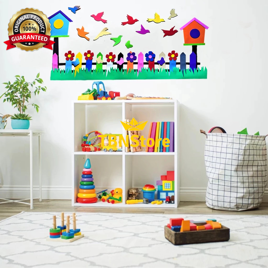 Set Pagar Bunga Kupu Sangkar Burung 120cm Hiasan Dinding Kelas TK SD Spon Eva