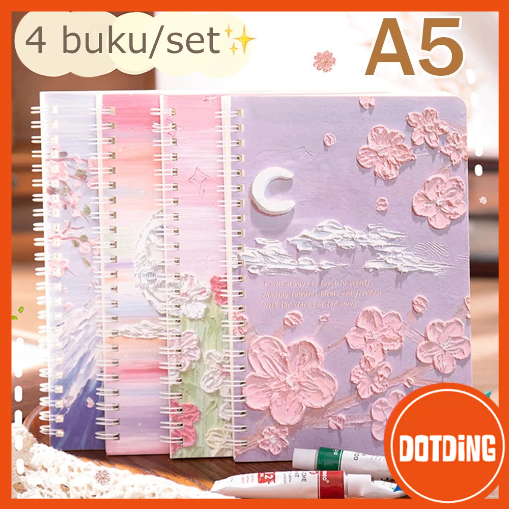 

[COD] 4 Pieces Set Kawaii A5 Notebook Lined Notepad Cute Spiral Planner Diary Writing Travel Journal School Office Supplies Stationery