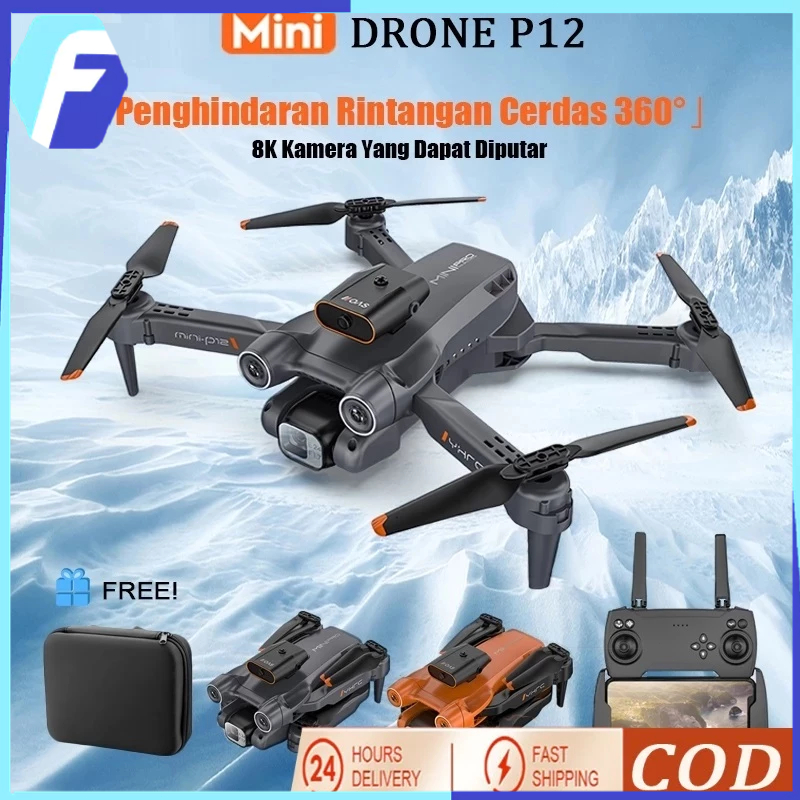 【STOCK】P12 PRO Drone Obstacle Avoidance + 4K HD Camera wide angle height keep RC drone Drone with Ca