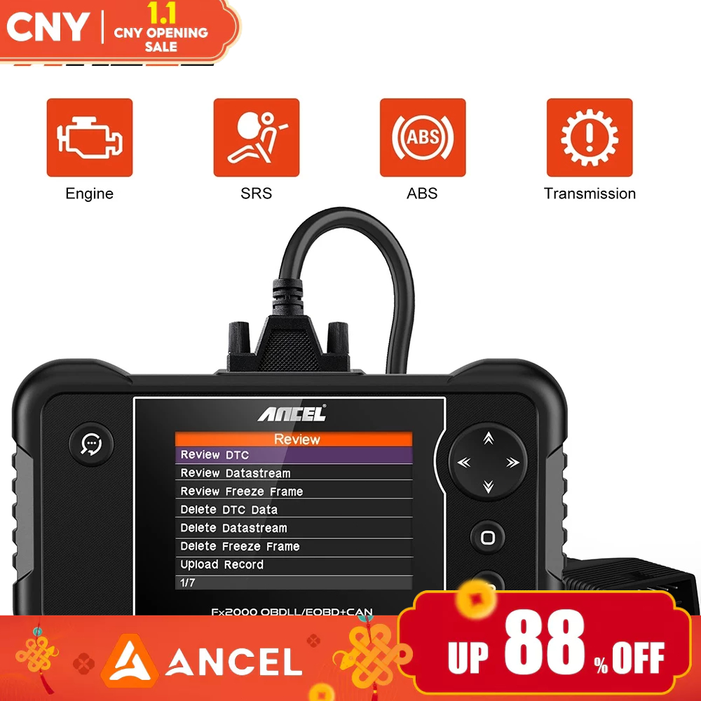 Ancel FX2000 OBD2 Otomotif Scanner ABS SRS Airbag Transmisi Mesin Alat Diagnostik OBD 2 Pemindai