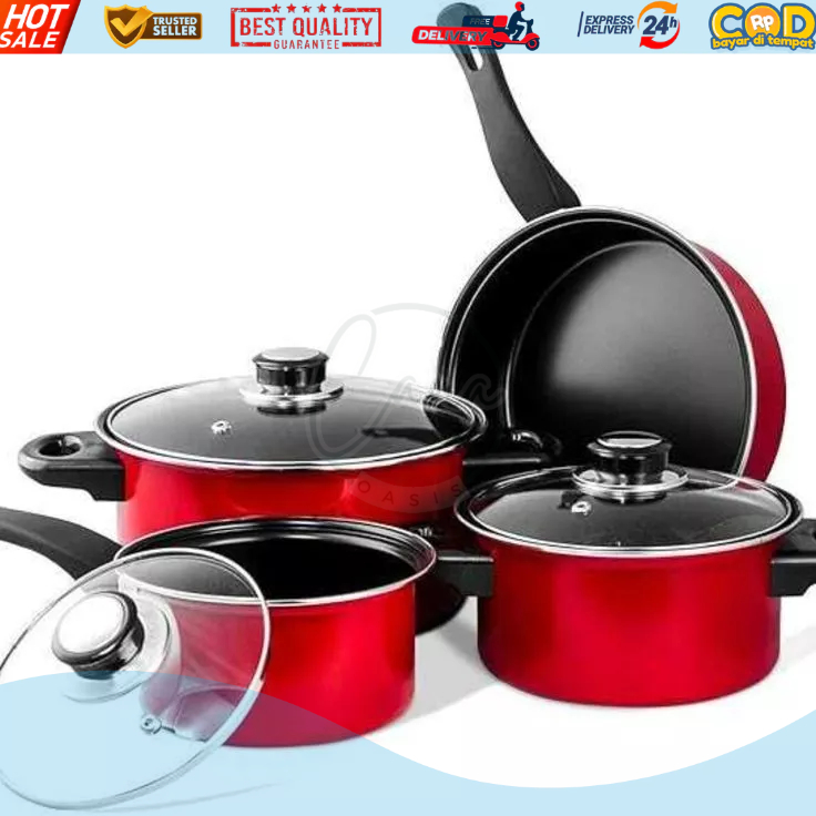 NEW CANA PANCI TEFLON SET 3 IN 1 ANTI LENGKET WAJAN SET ALUMINIUM PANCI ENAMEL KADO HAMPERS
