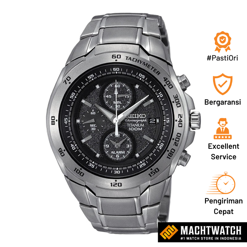 Jam Tangan Pria Seiko Chronograph SNAB91P1 Grey Dial Titanium Strap