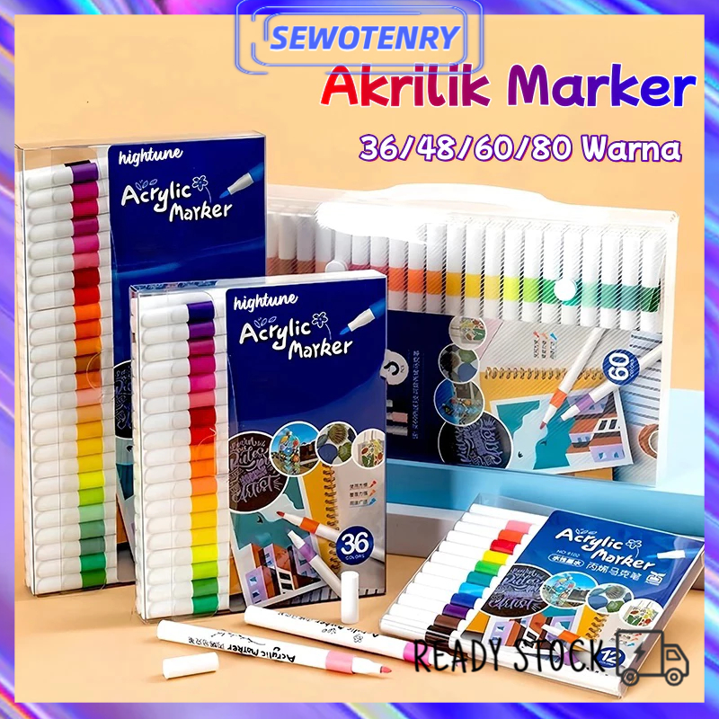 

36/48/60/80 Colors Pen Akrilik Marker Warna Cepat Kering Tahan Air / Spidol Acrylic Painter / Menggambar Kreativitas Seni Edukasi Anak